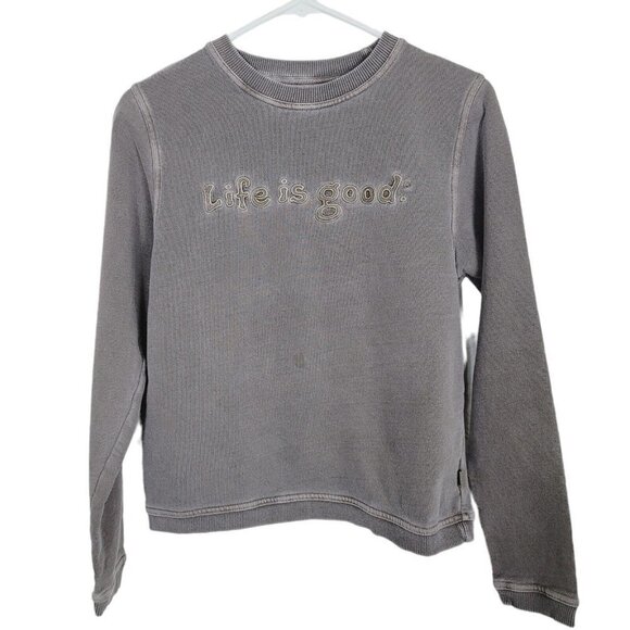Life Is Good Sz Small Sweatshirt Gray Fleece Lined Crewneck Manufacturer Fading - Picture 1 of 7